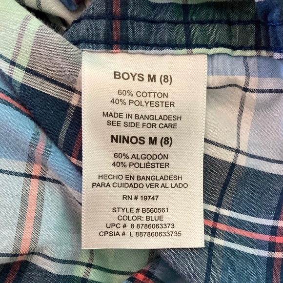 Boys size 8 Wrangler blue and green plaid short sleeved button up shirt - Picture 4 of 4